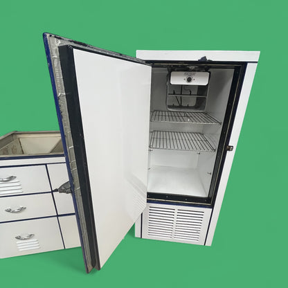 Antique Vintage Set of Porcelain Enameled Kitchen Cabinets Sink and Fridge from 1927 Home