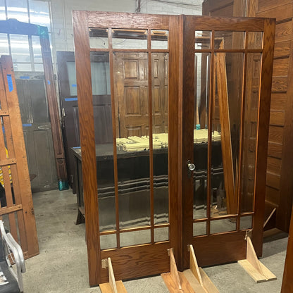 Antique Oak French Doors With Beveled Glass