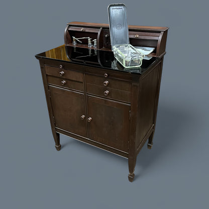 Rare Antique Dental Medical Cabinet With Glass Top and Antique Dental Equipment