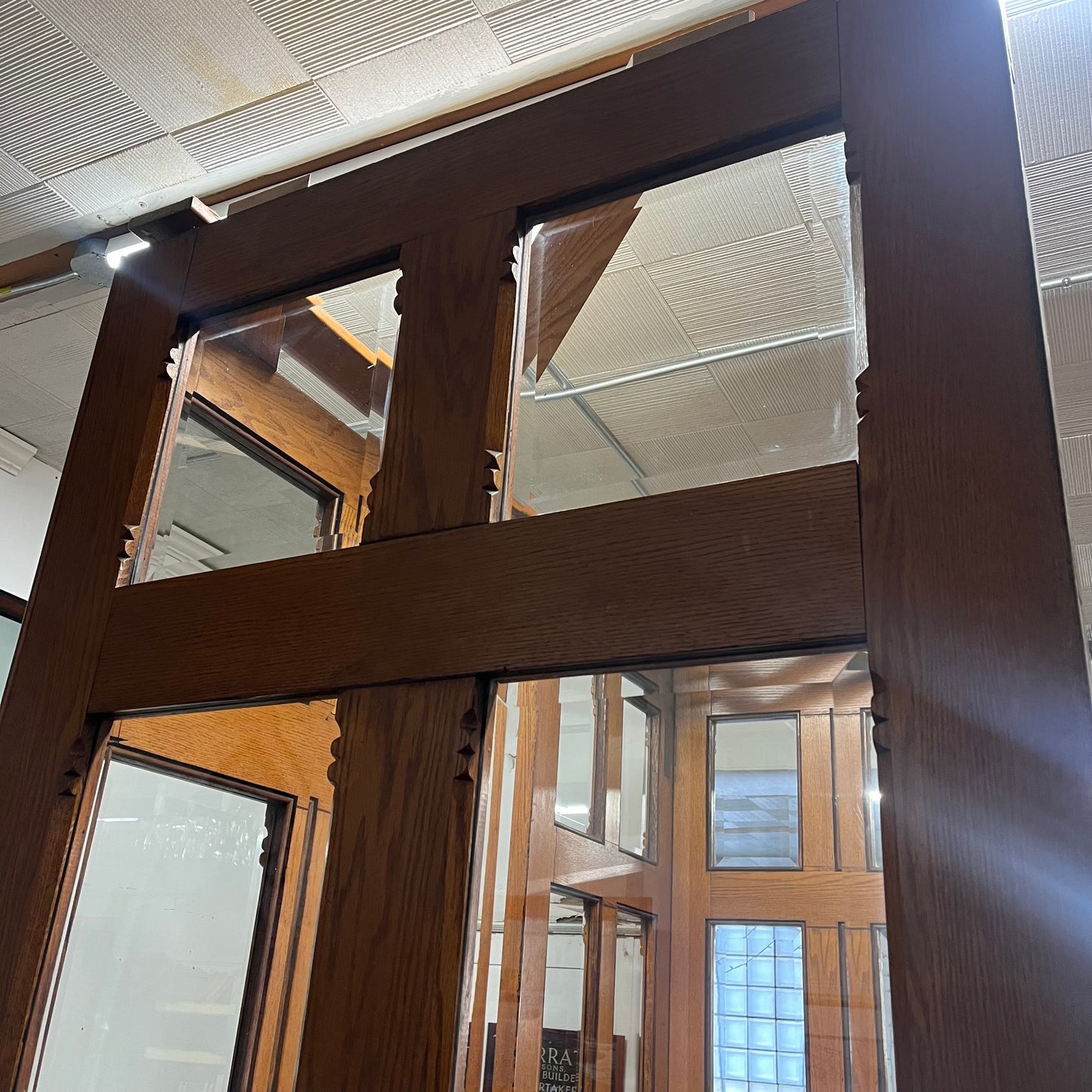 Antique (c. 1858) Victorian Oak French Doors with Thick Beveled Glass