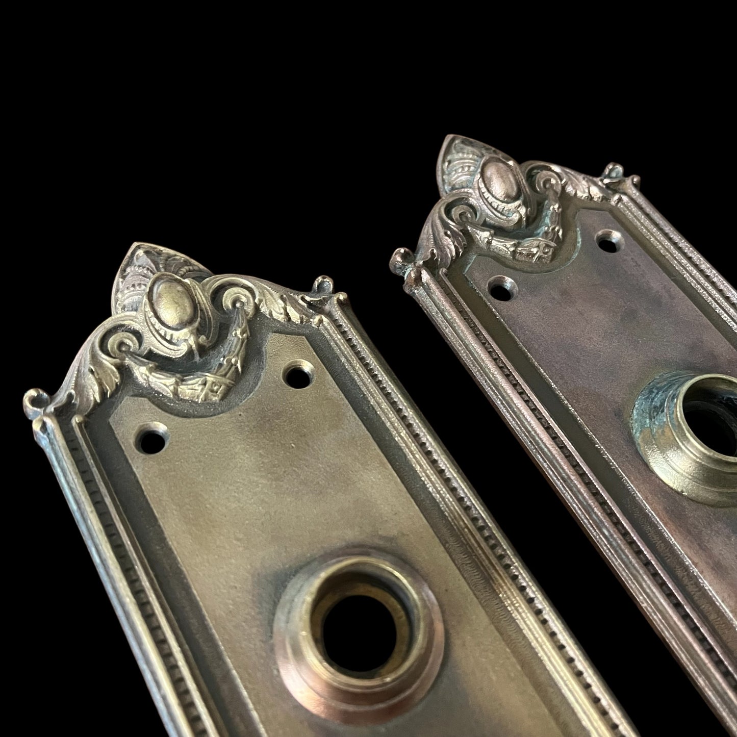 Antique Cast Bronze Double Keyhole Door Escutcheons - Pair
