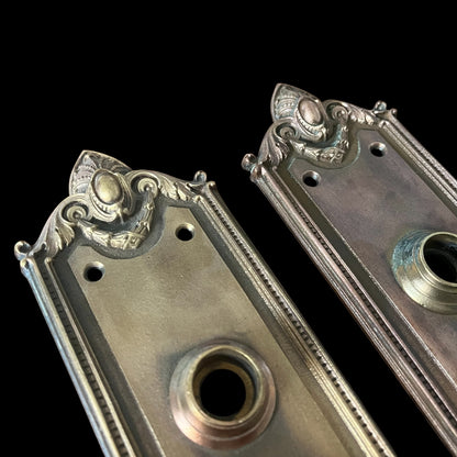Antique Cast Bronze Double Keyhole Door Escutcheons - Pair