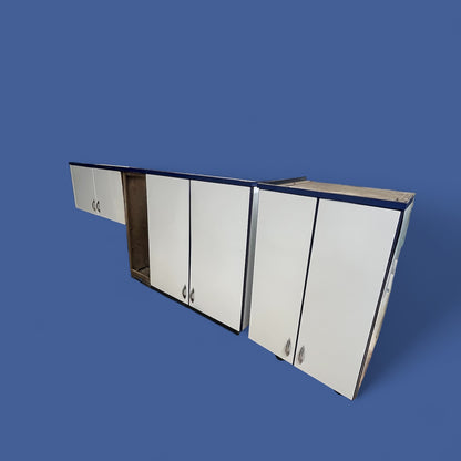 Antique Vintage Set of Porcelain Enameled Kitchen Cabinets Sink and Fridge from 1927 Home