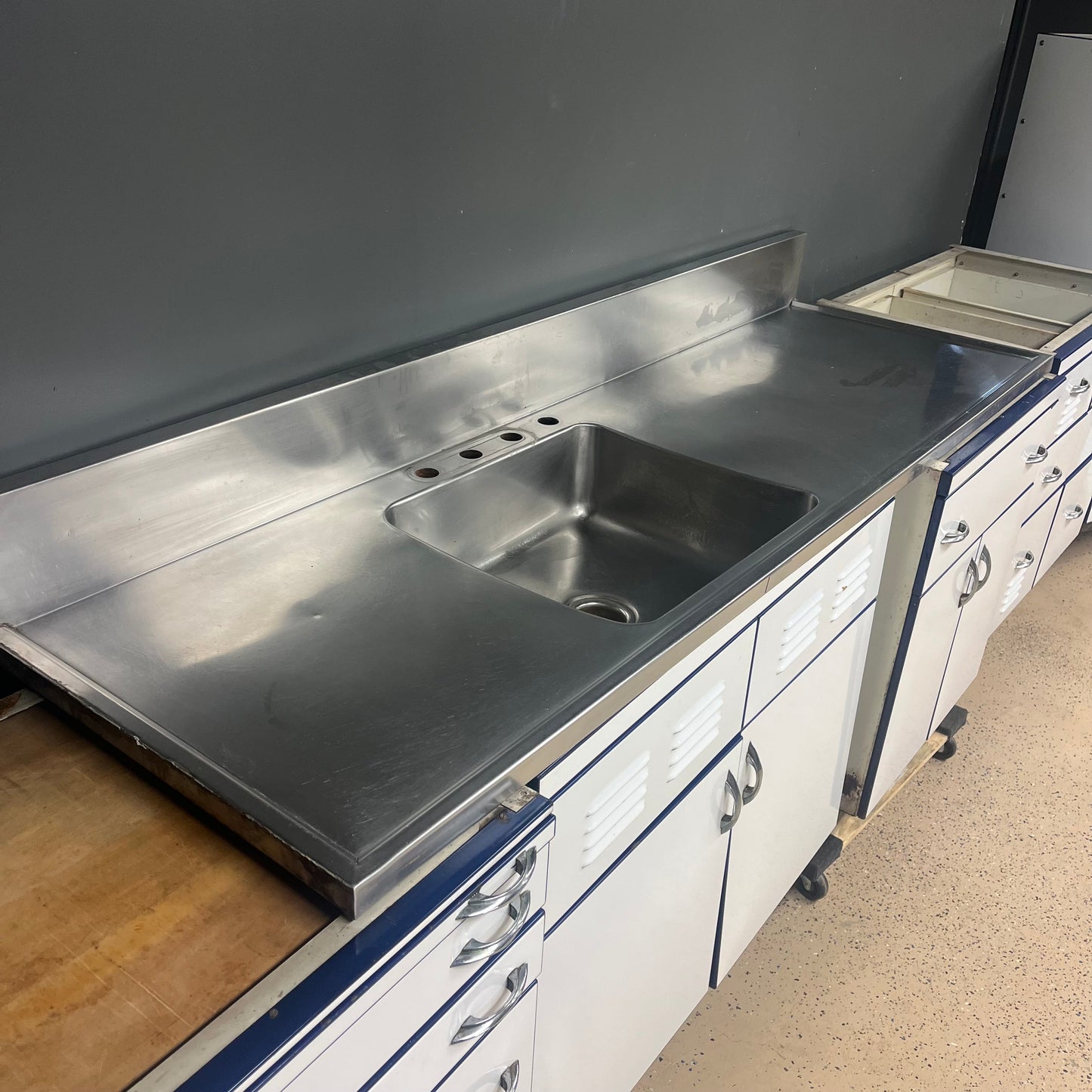 Antique Vintage Set of Porcelain Enameled Kitchen Cabinets Sink and Fridge from 1927 Home