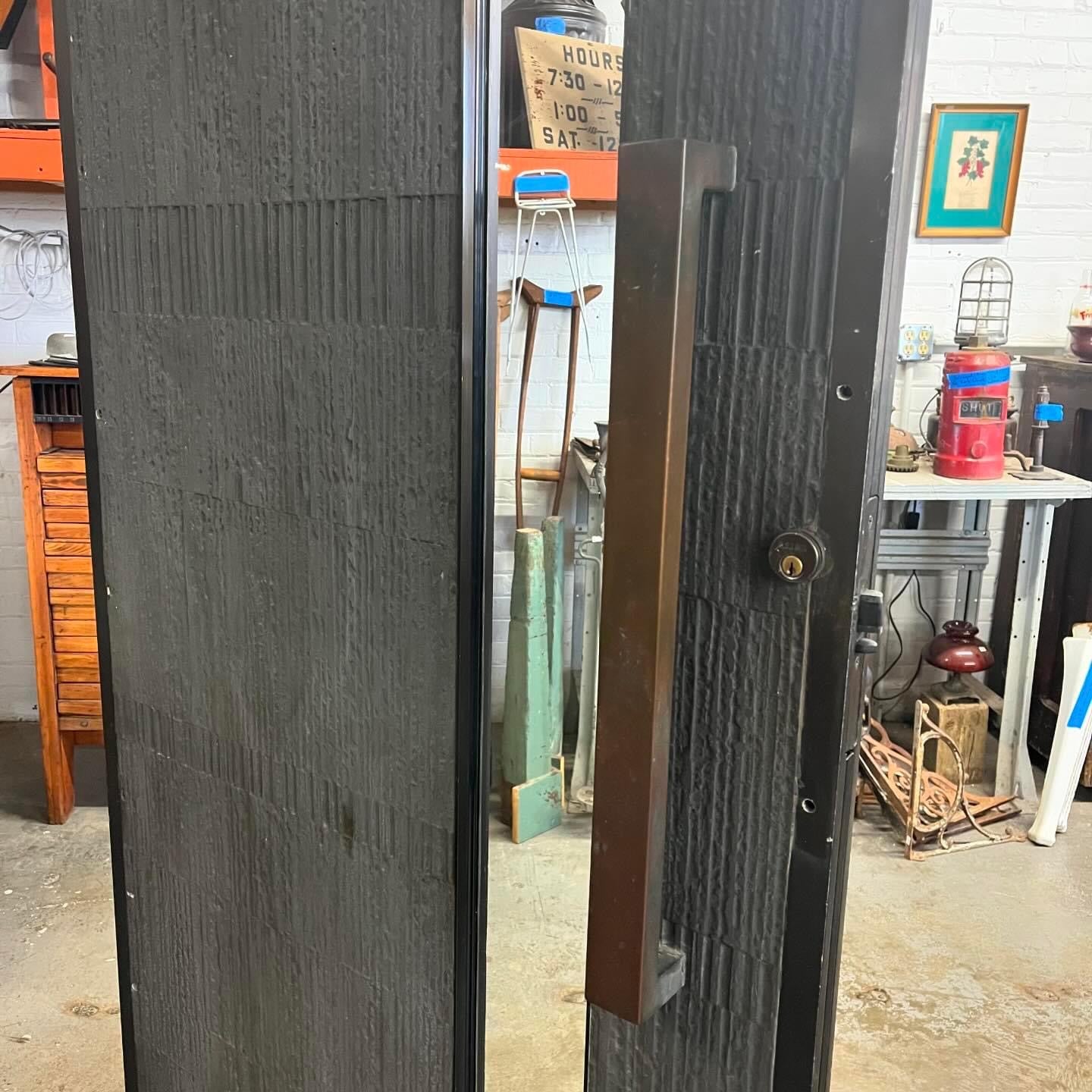 Vintage Textured Brass Storefront Door with Long Glass Pane