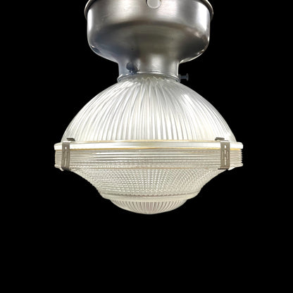 Vintage Holophane (No. 2110) Prismatic Glass Semi-Flush Light - Rewired