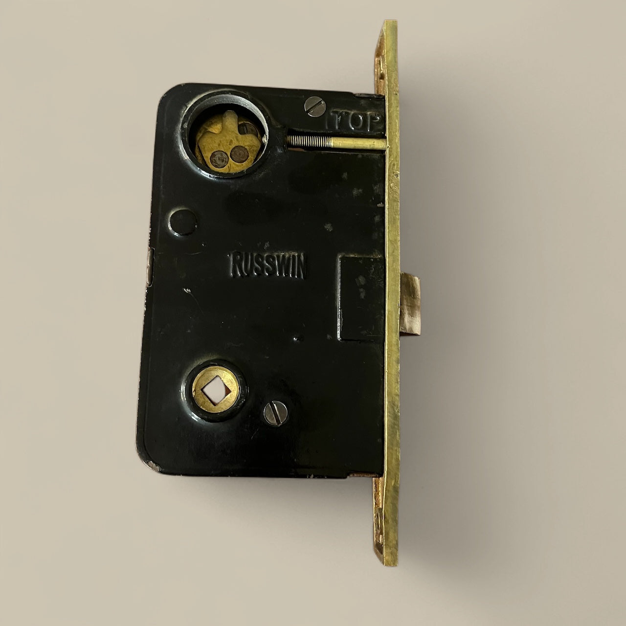 Antique Russwin 11240 1/2 Brass Exterior Door Mortise Lock with Deadbolt