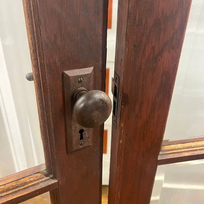 Antique Oak French Doors With Thick Beveled Glass And Original Hardware