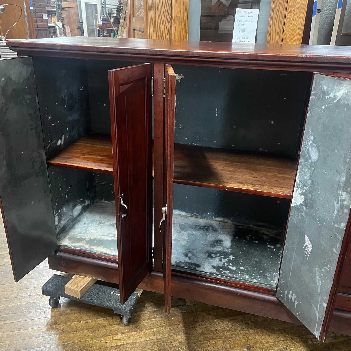 Huge Antique Solid Cherry Drug Store/Mercantile Cabinet with Tin Lining