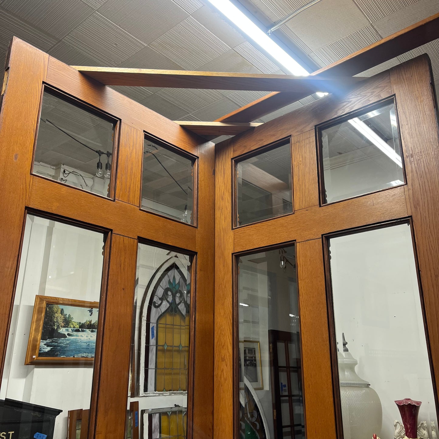 Antique (c. 1858) Victorian Oak French Doors with Thick Beveled Glass