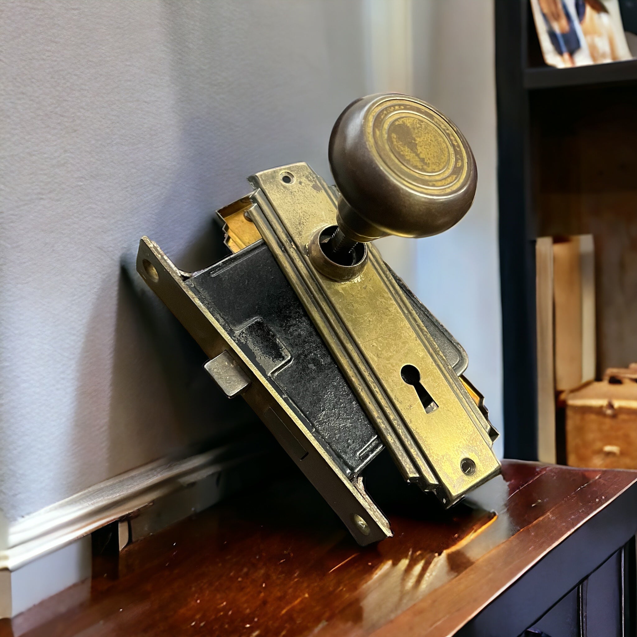Antique Art Deco Steel Doorknob Set