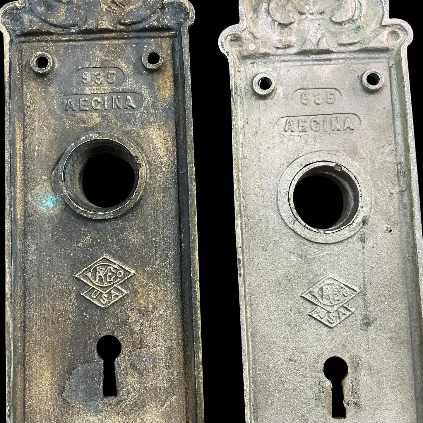 Pair of Antique Heavy Cast Brass Escutcheons