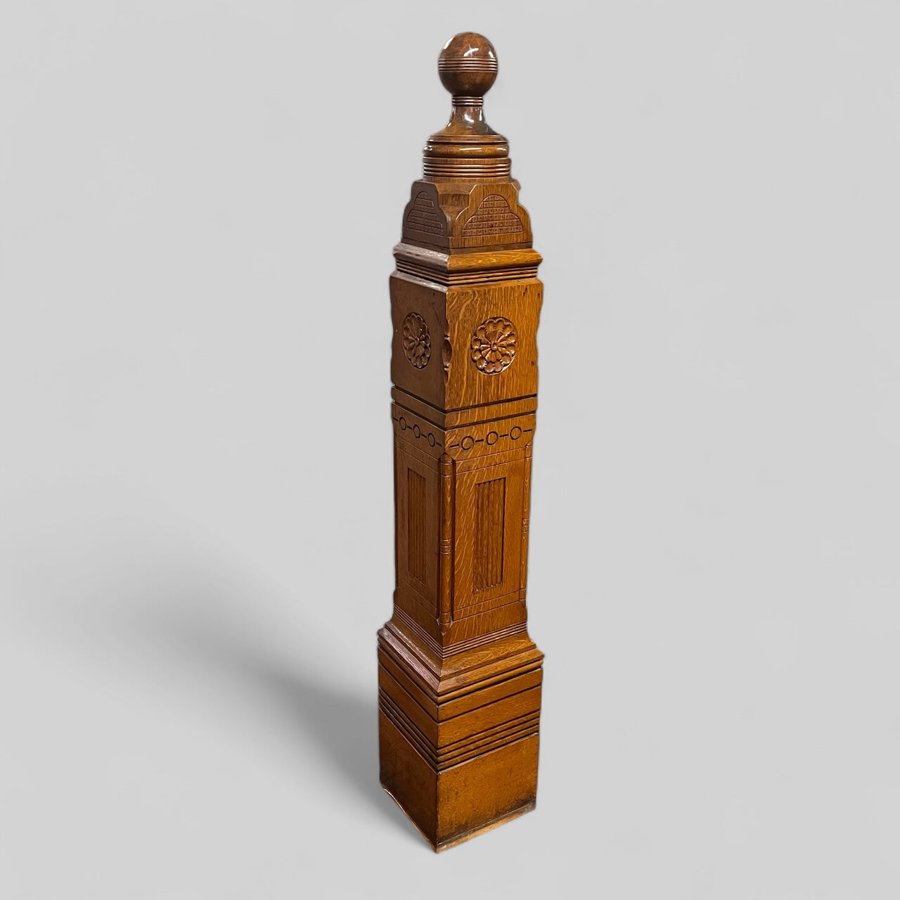 Antique Victorian Hand-Carved Oak Newel Post