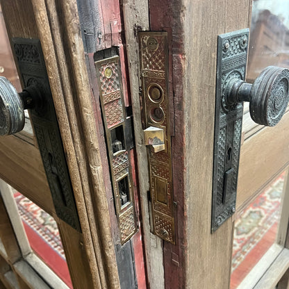 Antique Victorian French Doors With Thick Beveled Glass and Original Hardware