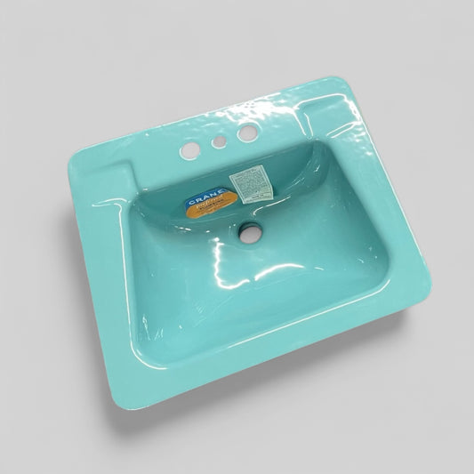 New Old Stock Mid-Century Crane Blue/Green Cast Iron Sink