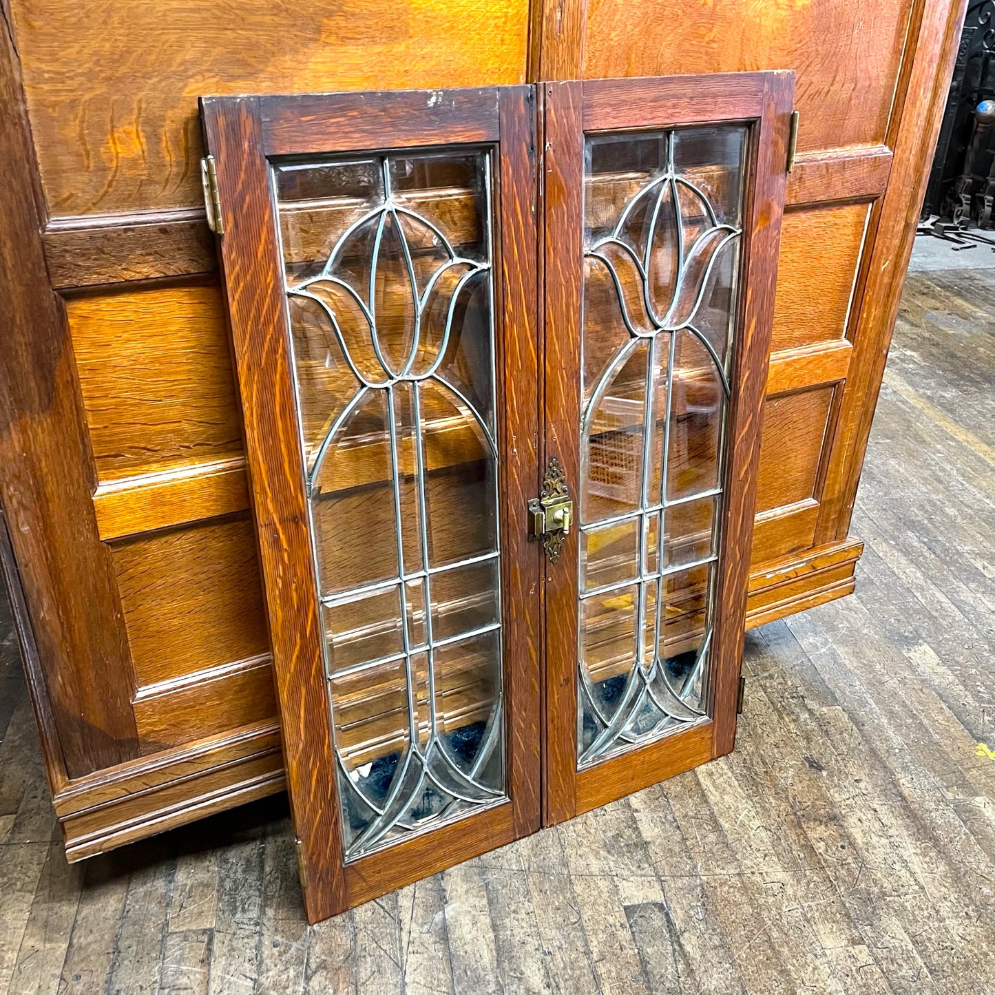 Antique Leaded Glass Cabinet Doors