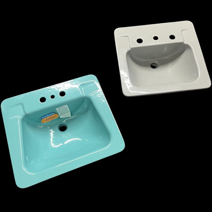 New Old Stock Mid-Century Crane Blue/Green Cast Iron Sink