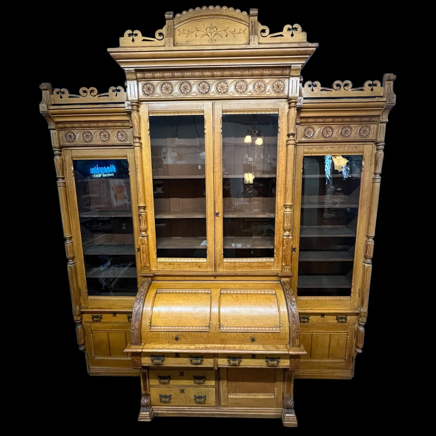 Huge Antique Victorian Hand-Carved Desk/Cabinet/Hutch/Bookcase (All Encompassing) Built-In