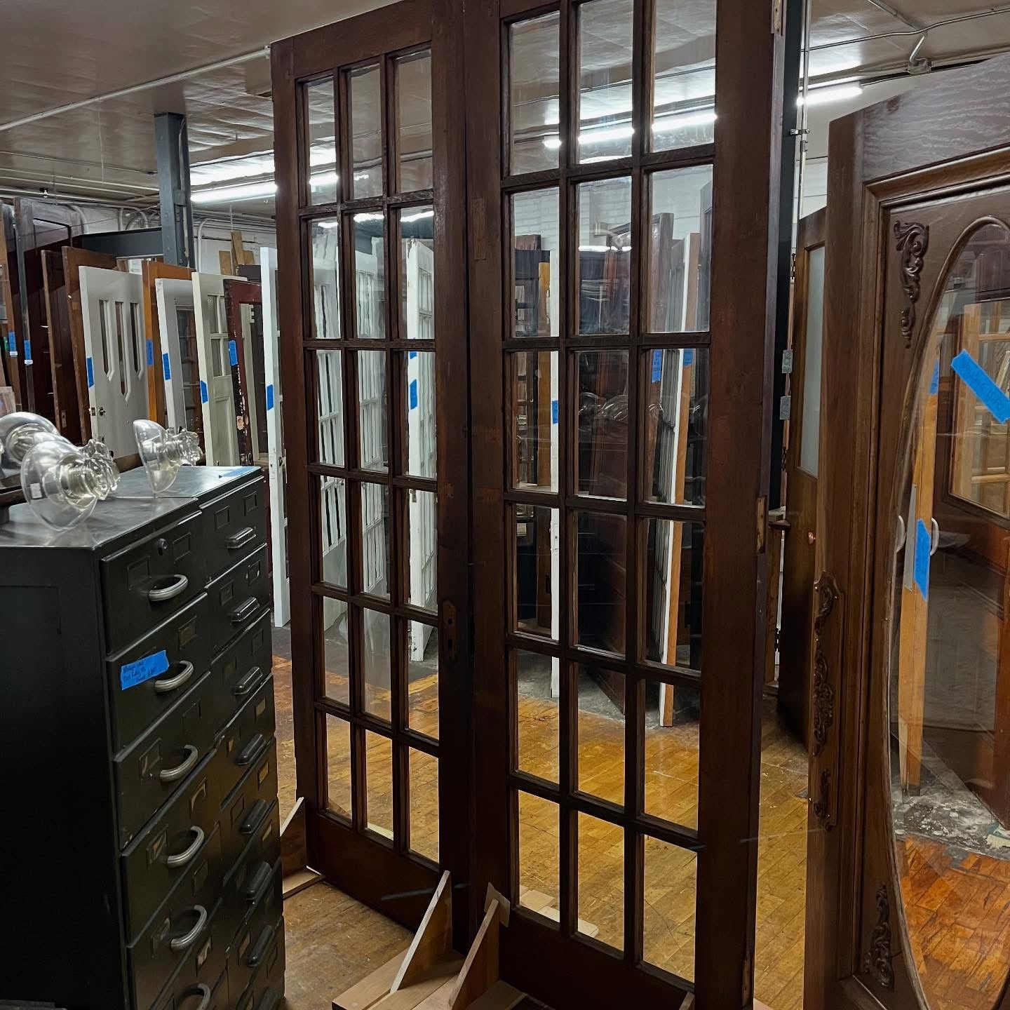 Tall Antique Oak French Doors With Glass From Late 1800s