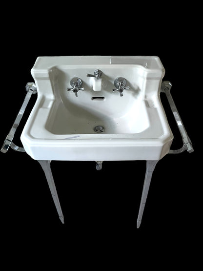 Antique “Standard” White Porcelain Sink with Nickel Plated Brass Legs/Towel Bars