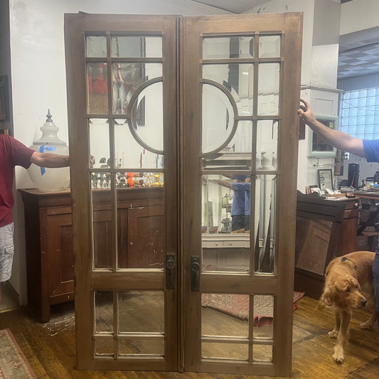 Antique Victorian French Doors With Thick Beveled Glass and Original Hardware