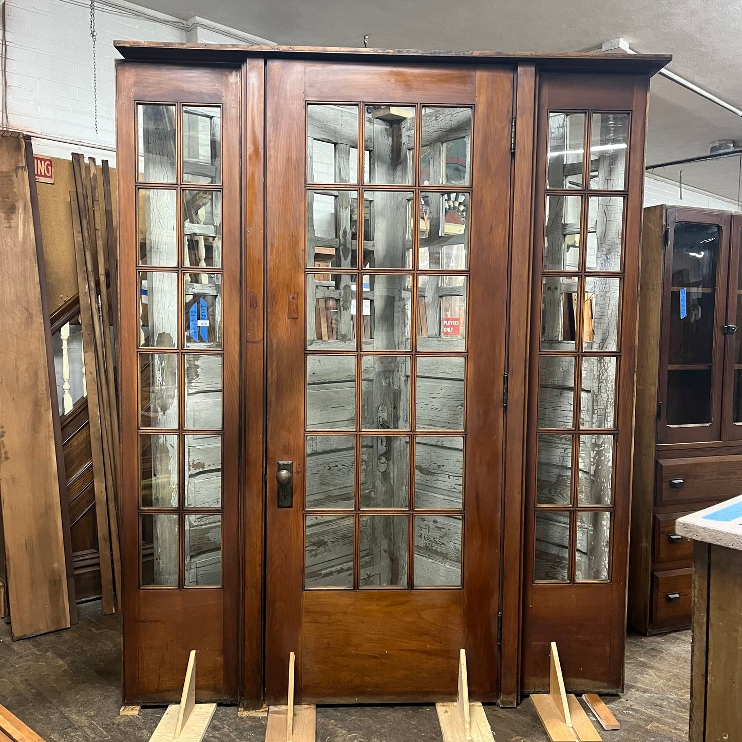 18 Pane 1920s Door with Two 12 Pane Side Lights - Includes Frame and Original Hardware