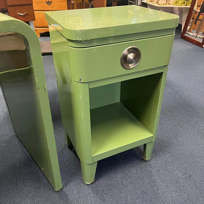 Original Unrestored Simmons c. 1930 American Art Deco Green Enameled Steel Desk and Night Stand