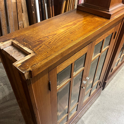 Antique Oak Colonnades with Beveled Glass Cabinets