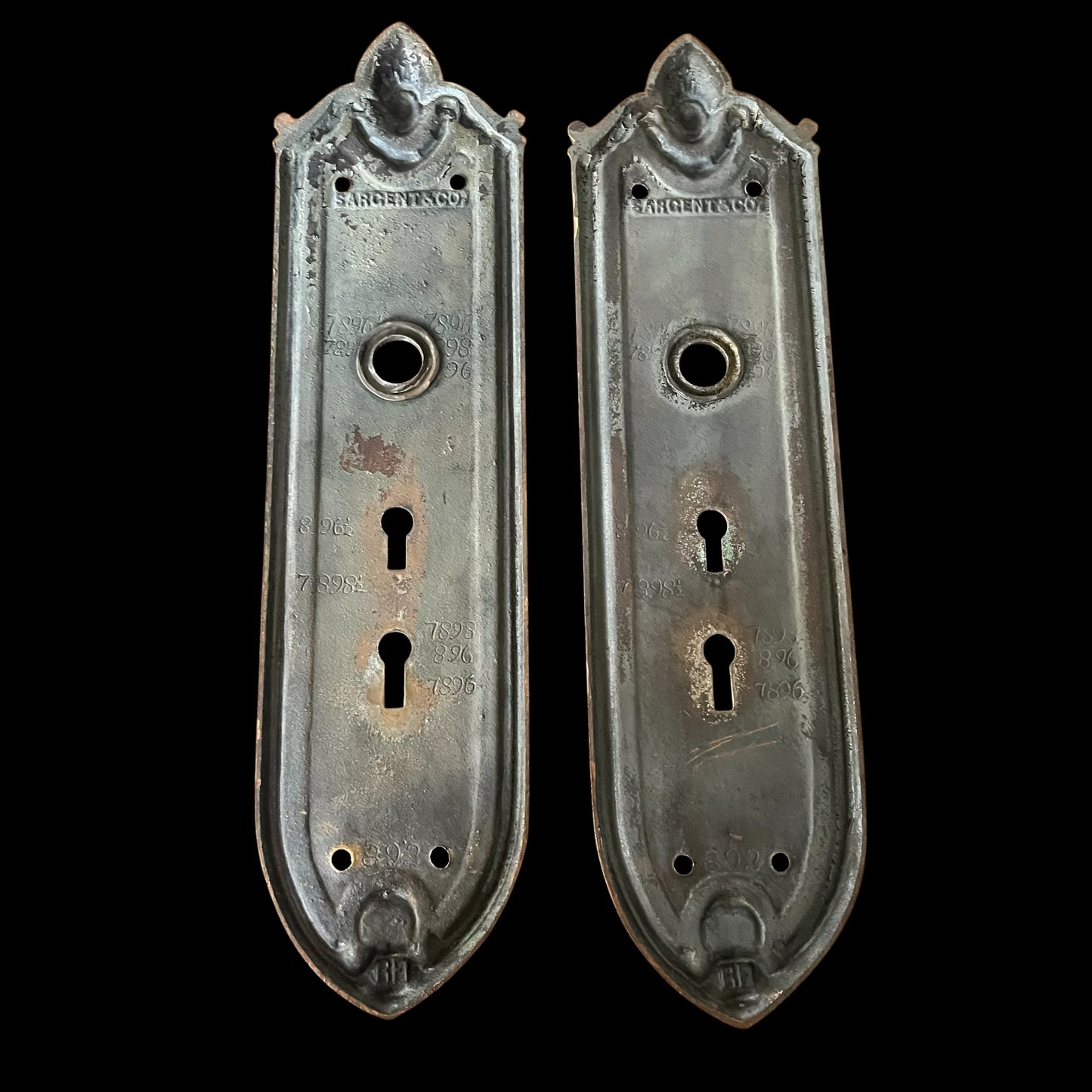 Antique Cast Bronze Double Keyhole Door Escutcheons - Pair