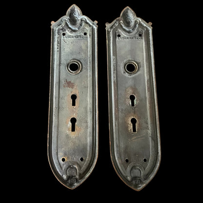 Antique Cast Bronze Double Keyhole Door Escutcheons - Pair