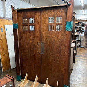 Antique Craftsman Style Swing Doors With Small Beveled Glass Panes - Includes Frame and Trim