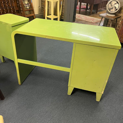 Original Unrestored Simmons c. 1930 American Art Deco Green Enameled Steel Desk and Night Stand