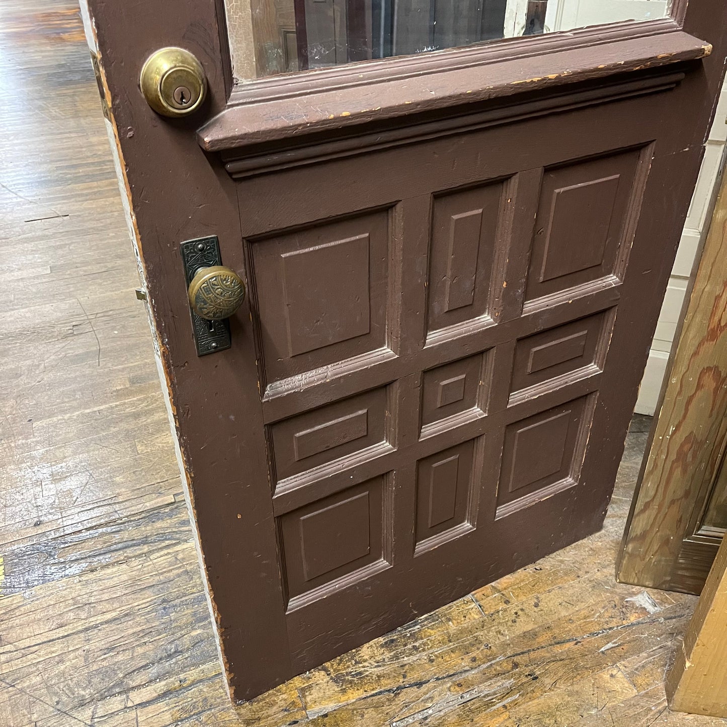 Antique Decorative Door With Half Glass and Original Hardware