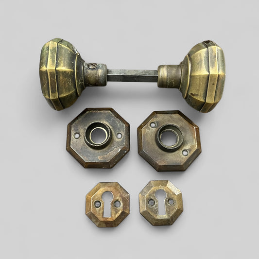 Antique Brass Octagonal Door Knob Set