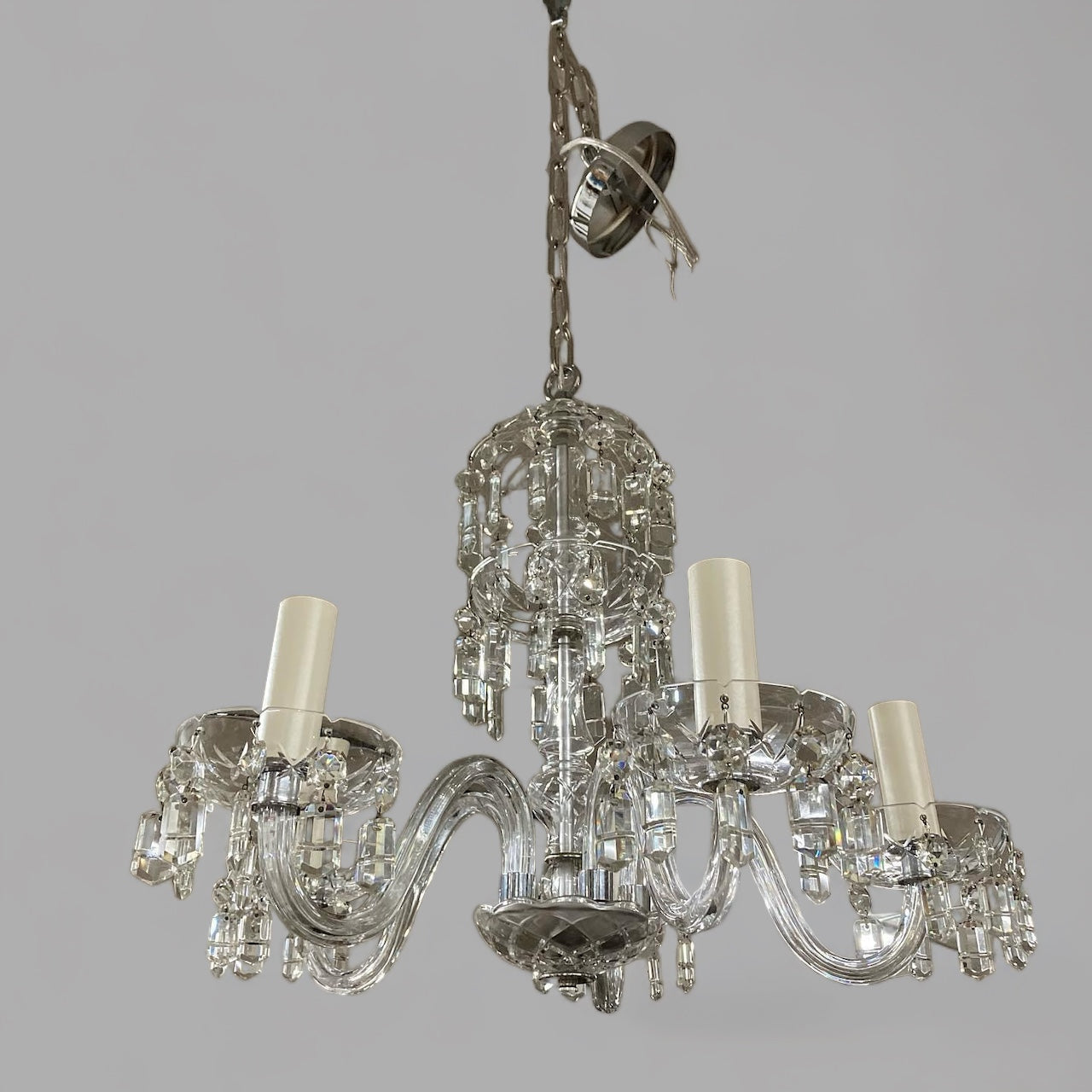 Antique Crystal Five Arm Chandelier (Rewired)