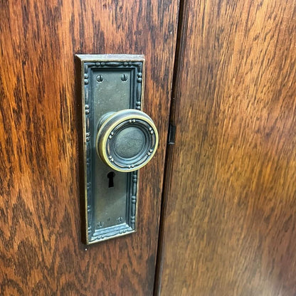 Antique French Doors with Original Thick Beveled Glass and Brass Hardware - Includes Oak Frame