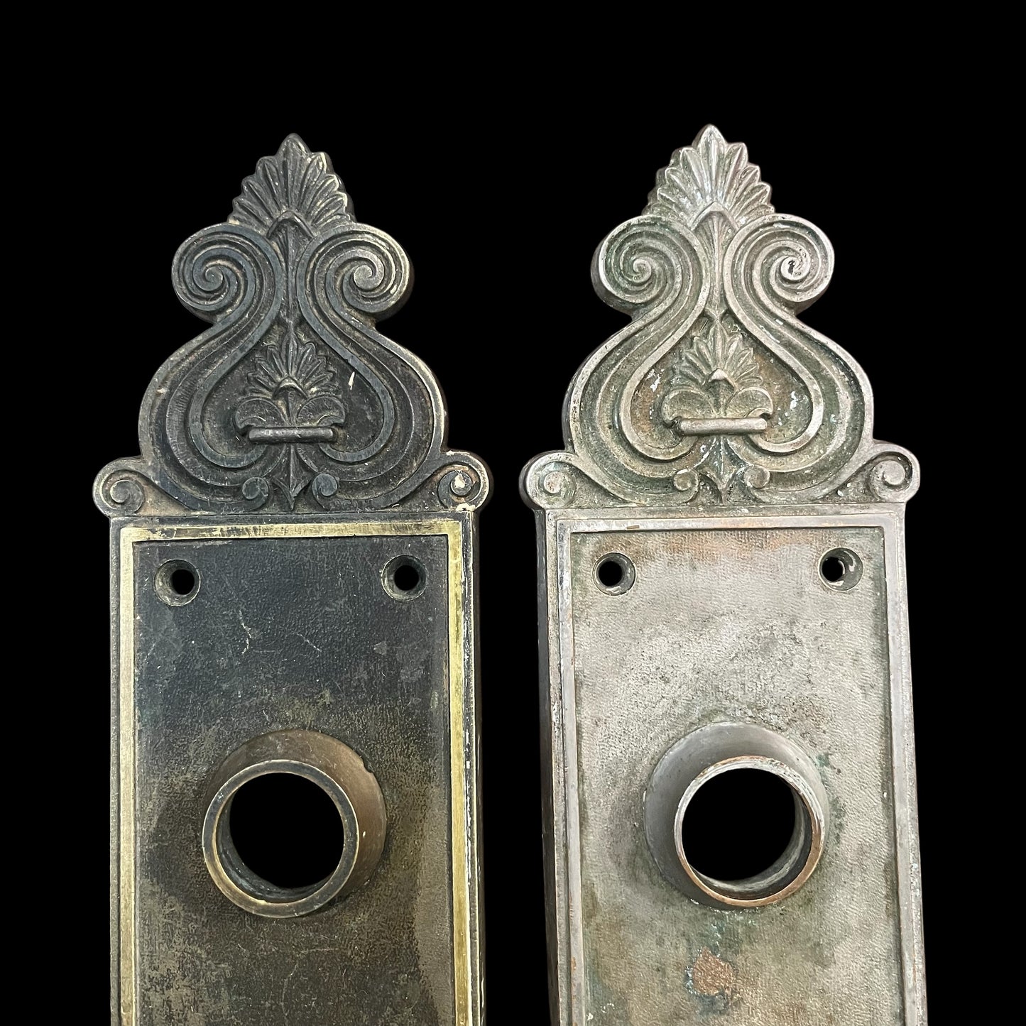 Pair of Antique Heavy Cast Brass Escutcheons