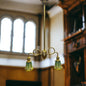 Antique Victorian Brass Light With Reversed Painted Glass Globes