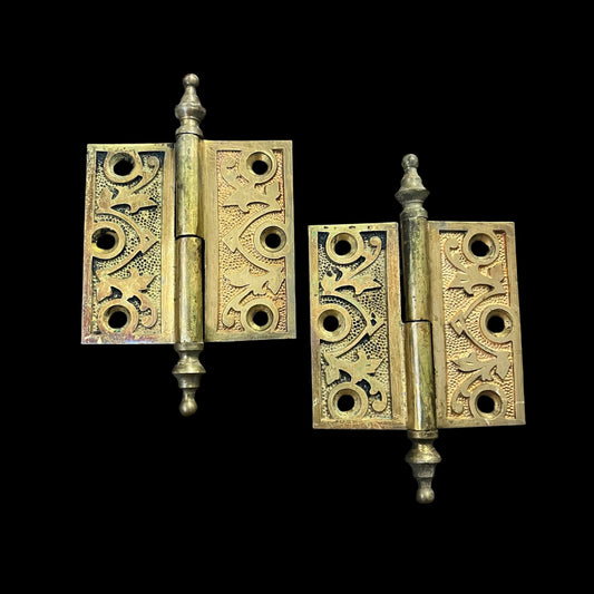 Gorgeous Antique Decorative Brass Steeple Tip Cabinet Hinges