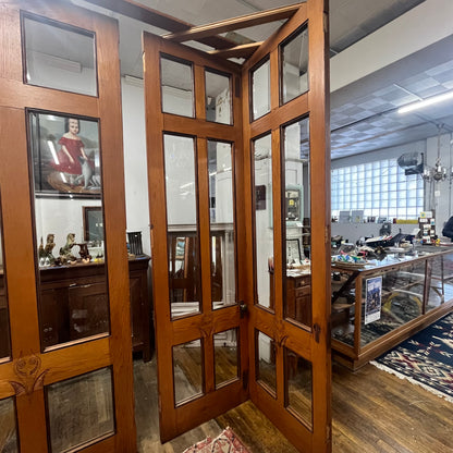 Antique (c. 1858) Victorian Oak French Doors with Thick Beveled Glass