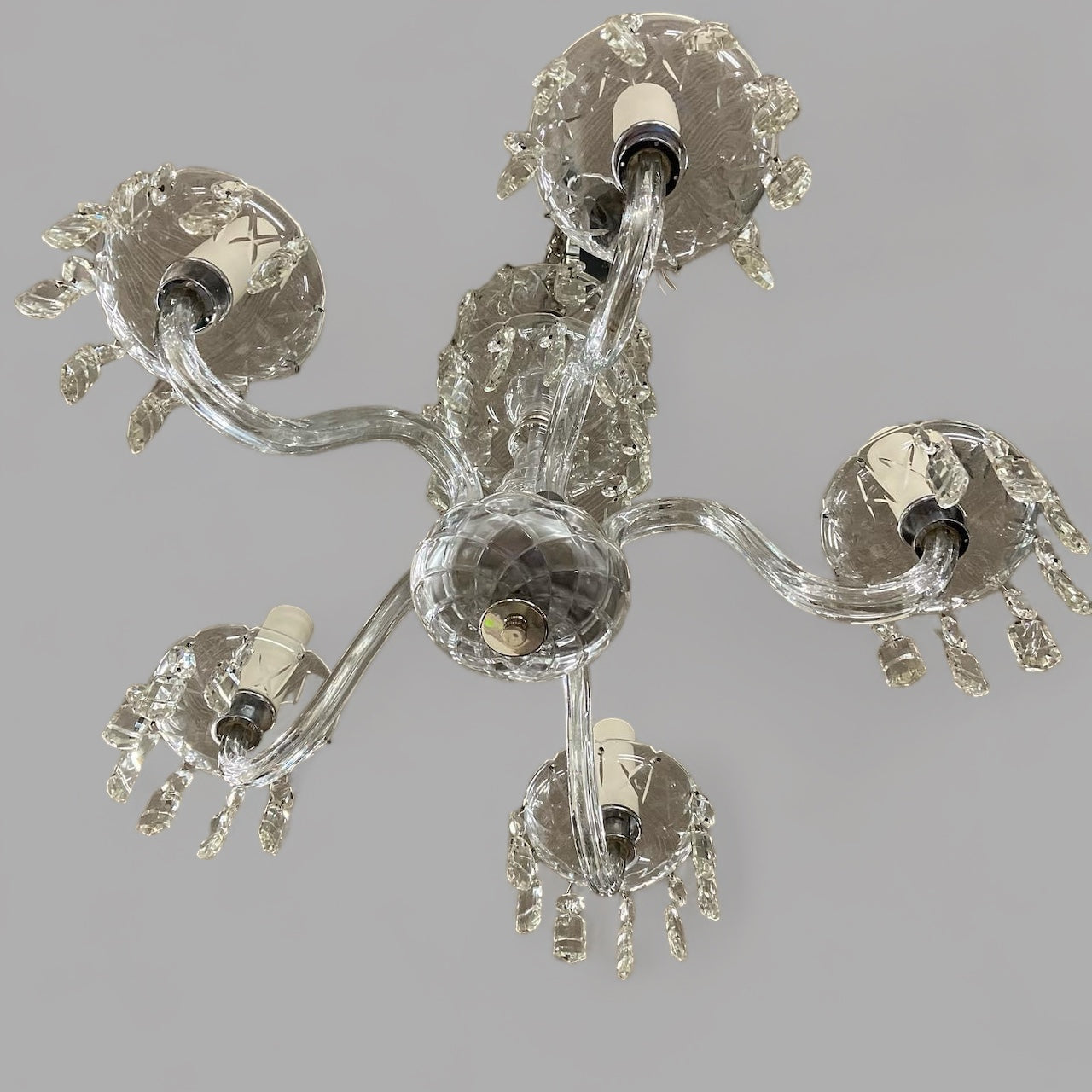 Antique Crystal Five Arm Chandelier (Rewired)