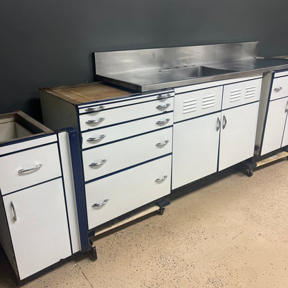 Antique Vintage Set of Porcelain Enameled Kitchen Cabinets Sink and Fridge from 1927 Home