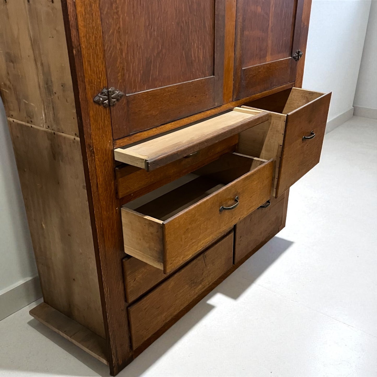 Tall Antique Oak Built-In Pantry