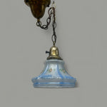 Load image into Gallery viewer, Antique Brass Pendant Light with Hand-Painted Frosted Blue Glass Shade - Rewired
