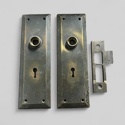 Antique Heavy Cast Brass Doorknob Set with “RHC” Stamped Mortise Lock and Escutcheons, and Functional Skeleton Key