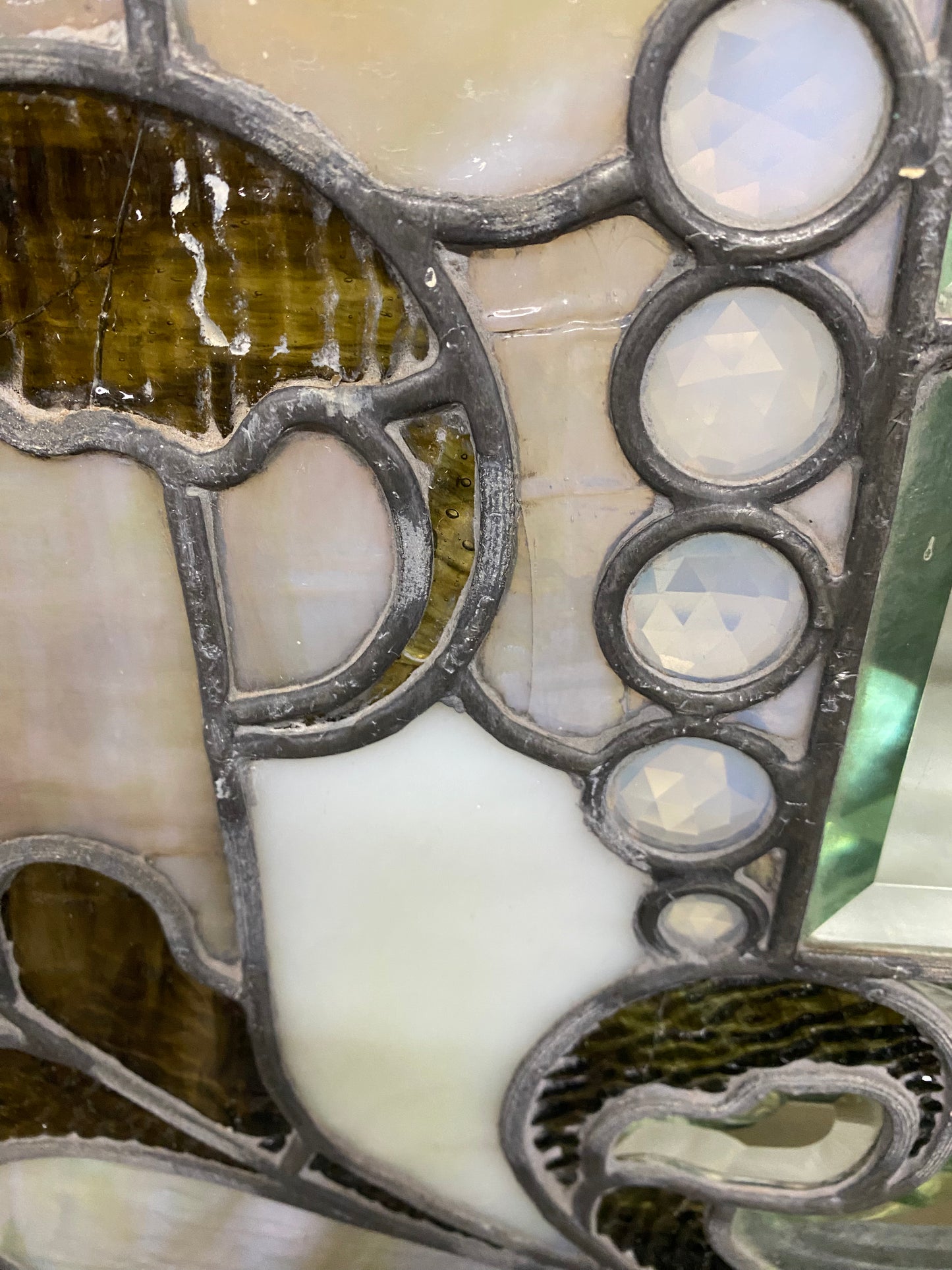 Antique Large Stained Glass Window w/Frame