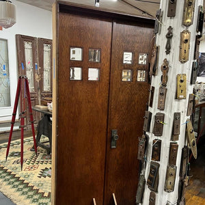 Antique French Doors with Original Thick Beveled Glass and Brass Hardware - Includes Oak Frame