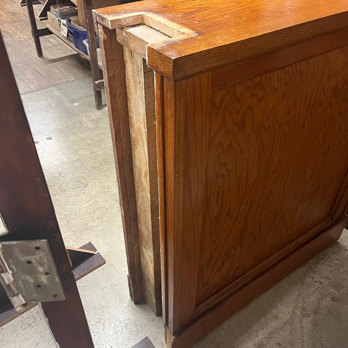 Antique Oak Colonnades with Beveled Glass Cabinets