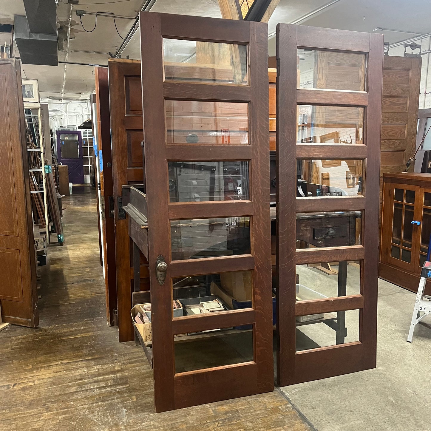 Antique Oak French Doors with Original Wavy Glass