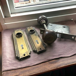 Antique Art Deco Steel Doorknob Set